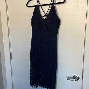 Navy blue lace midi dress